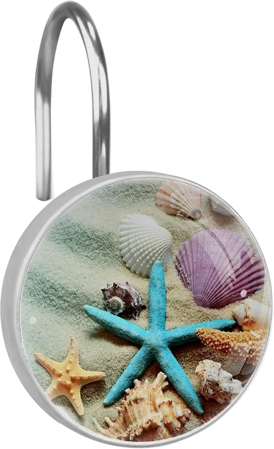 12pcs Seashell Shower Curtain Hooks, Ocean Theme Decorative Shower Curtain Hanger Rings Roller, Stainless Steel Rust Resistant Round Shower Rings Hangers for Bathroom Curtains Rods