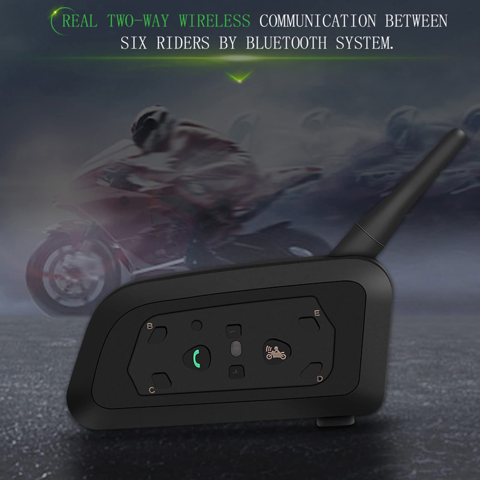 Tbest V6 Pro Intercomunicador Bluetooth para Motocicleta Interfono para 6 Conductores Comunicación Alcance de 800 Metros Bluetooth 5.1 para Casco con Tiempo de Conversación de 29 Horas (Bolsas dobles)