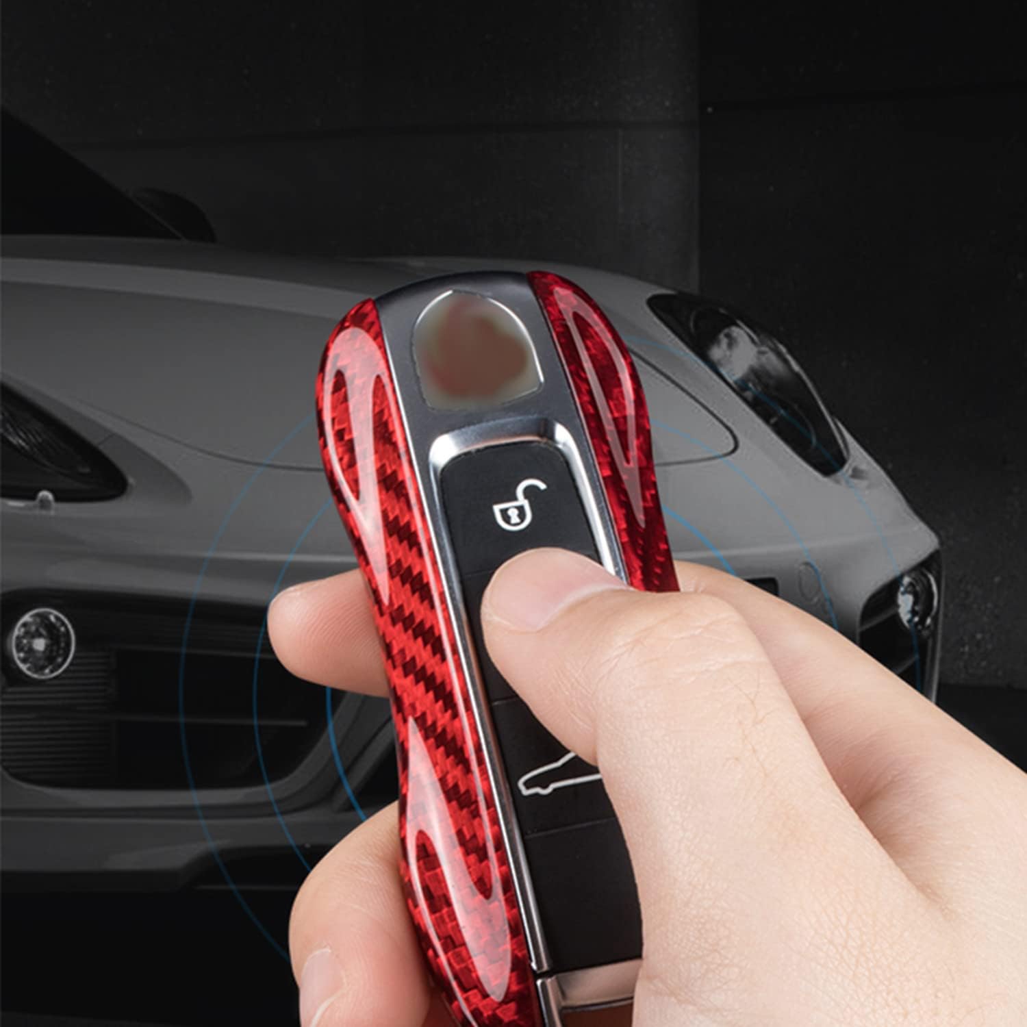 Genuine Carbon Fiber Key Fob Cover for Porsche 911 Carrera 918 Cayenne Coupe for Macan for Panamera Taycan Smart Car Remote Key Fob Replacement Case for Men Women - A Style - Red
