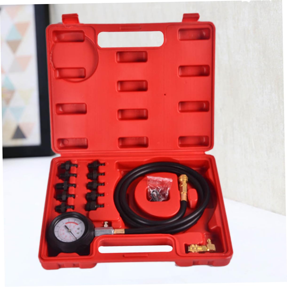 Gatuida Engine Oil Pressure Gauge with Case Automotive Tool for Cars and Trucks Easy to Read Pressure Tester for Engine Maintenance
