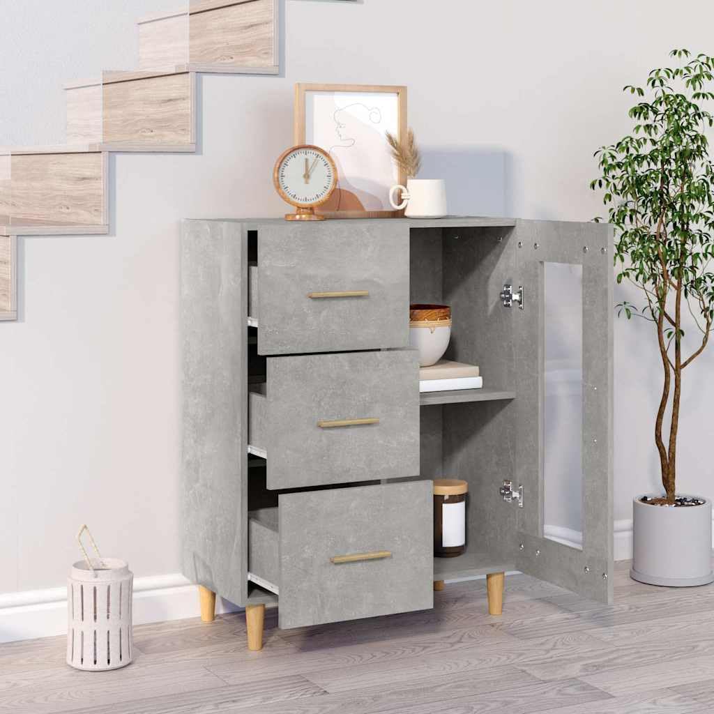 Credenza Grigio Cemento 69,5x34x90 cm con Anta in Vetro