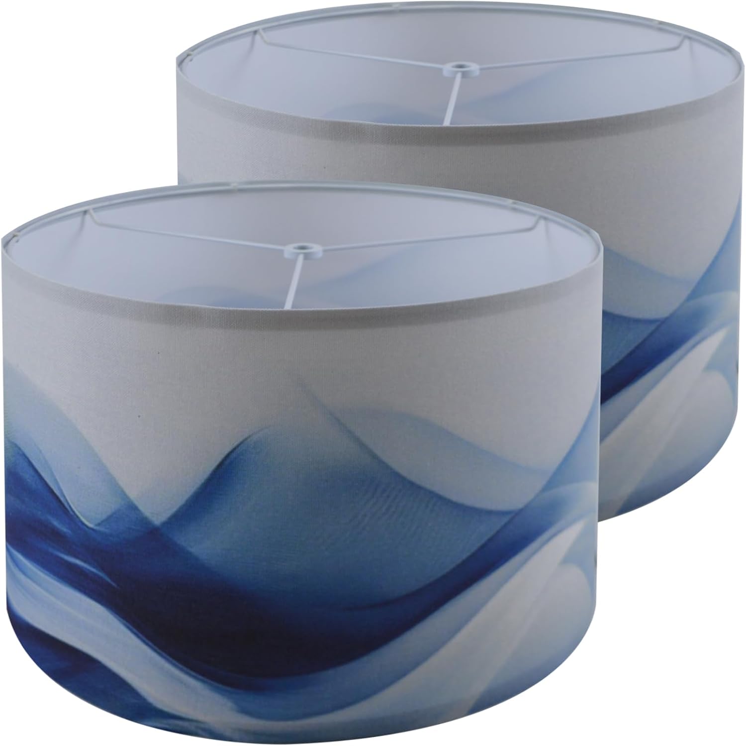 Drum Lamp Shades Set of 2,13x13x10in Fabric Lamp Shade,Printed Ocean and Wave For TableLamp,Floor Lamp,Diy Pendant Light,Wall Hanging,Easy Assembly Replacement,Spider