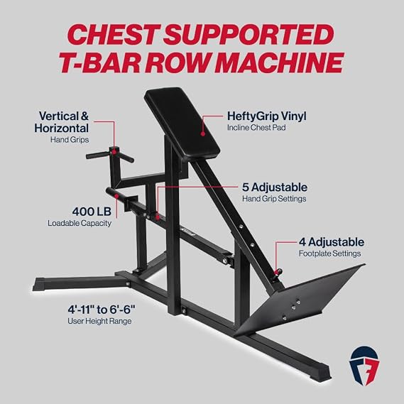 آلة T-Bar Row المدعومة بلوحة اللياقة البدنية T-Bar Row ، سعة 400 رطل ، آلة تدريب قوة الظهر المائلة مع لوح قدم قابل للتعديل من الماس ومقابض متعددة القبضة