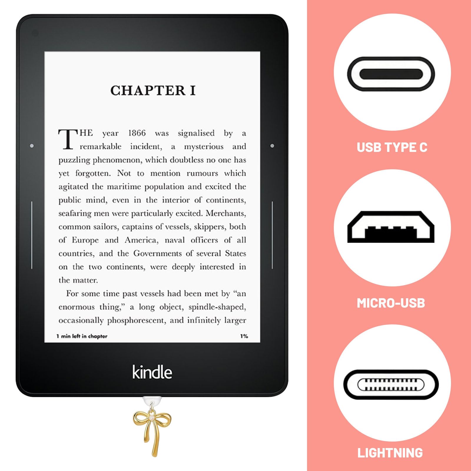 Zestaw białych charmsów dla Kindle, wraz z wtyczką chroniącą przed kurzem (typ C), uchwyt w kształcie serca i breloczkami do kluczy z haczykiem, kompatybilny z Kindle 11 i 12 generacji