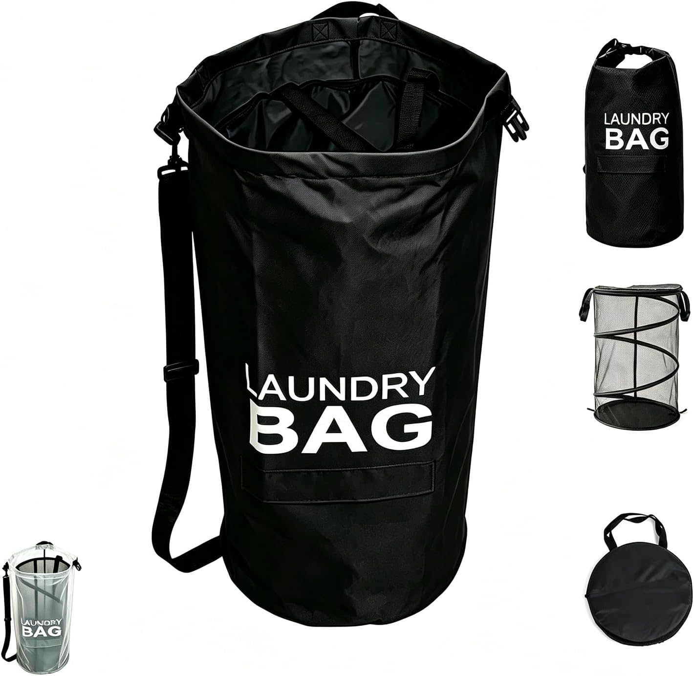 2-in-1 Laundry Backpack & Pop-Up Hamper, Collapsible Mesh Basket