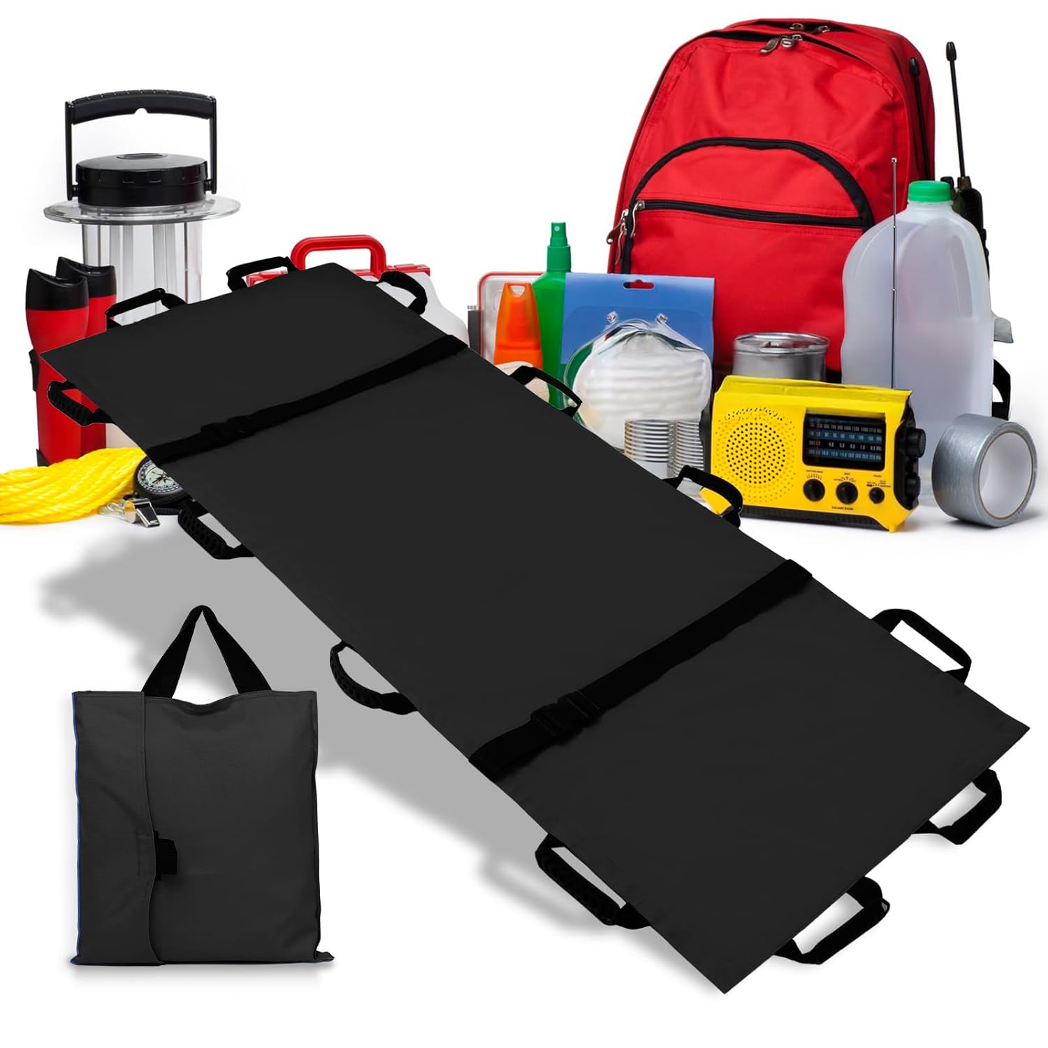 Portable Transport Stretcher with 12 Handles，Dog Stretcher & Gurney with Carrying Bag Patient Animal Mover Travel Size Emergency Casualty Evacuation-Capacity 400lbs (Black)