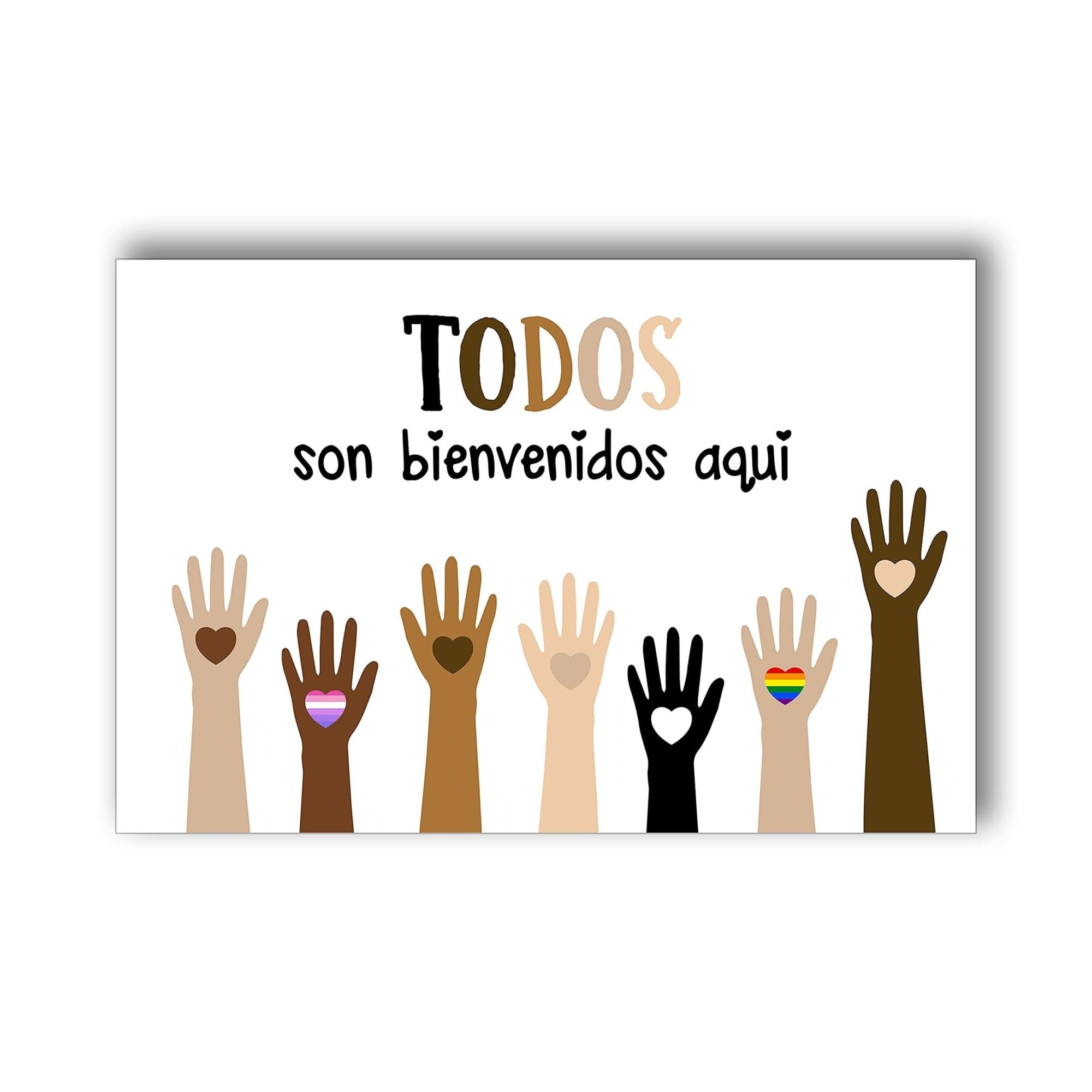 LLBOGRGGN Welcome Poster Diversity Inclusive Todos Son Bienvenidos Wall-Art for Classroom School Spanish English Bilingual(Framed,08x12inch(20x30cm))