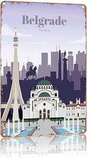 Retro Metal Signs Travel To Belgrade City Scenery Poster Home Wall Decor, Suitable For Bedroom, Living Room, Bar, Kitchen And Dining Room, Landscape Metal Sign 8 X 12 Inch