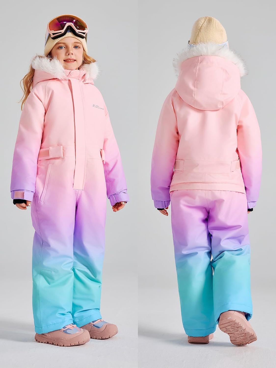 LaBeca Girls Snowsuit Waterproof Snowboarding Coveralls One Piece Ski Suit for Kids Winter Outdoor Windproof Jumpsuits