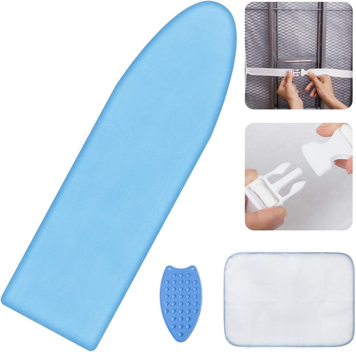 AMZOK Large Ironing Board Cover with Protective Mesh and Silicone Pad Reflective Fabric with Elastic Straps