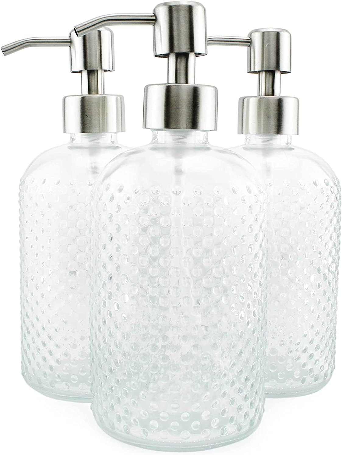 AuldHome Hobnail Glass Soap Dispenser (Clear, 3-Pack); Decorative Pump Bottles