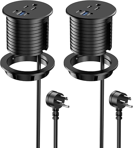 Miniatura 8 de Ojal de alimentación de 2.5 pulgadas, carga USB-C de 20 W, 1 toma de corriente con 2 USB C, 1 puerto USB, montaje empotrado para muebles de Negro