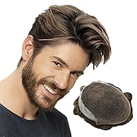 Vista 65 de Sistema de cabello de encaje francés para hombres, pieza de cabello humano real, encaje frontal, tupé, nudo blanqueado, línea capilar natural