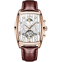 Fashion Mens Automatic Mechanical Watches Luxury Tourbillon Genuine Leather Waterproof Wristwatch Moon Phase Date-Week Multi Functional Display Casual Business Mens Watch rose gold&white