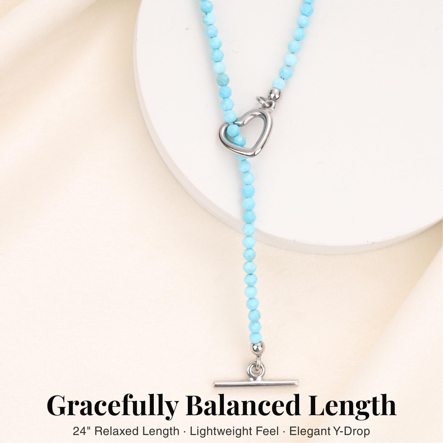 SAMYA Slip Y Necklace for Women, Beaded Necklace with Carnelian, Black Tourmaline & Turquoise, Crystal Necklace 24"