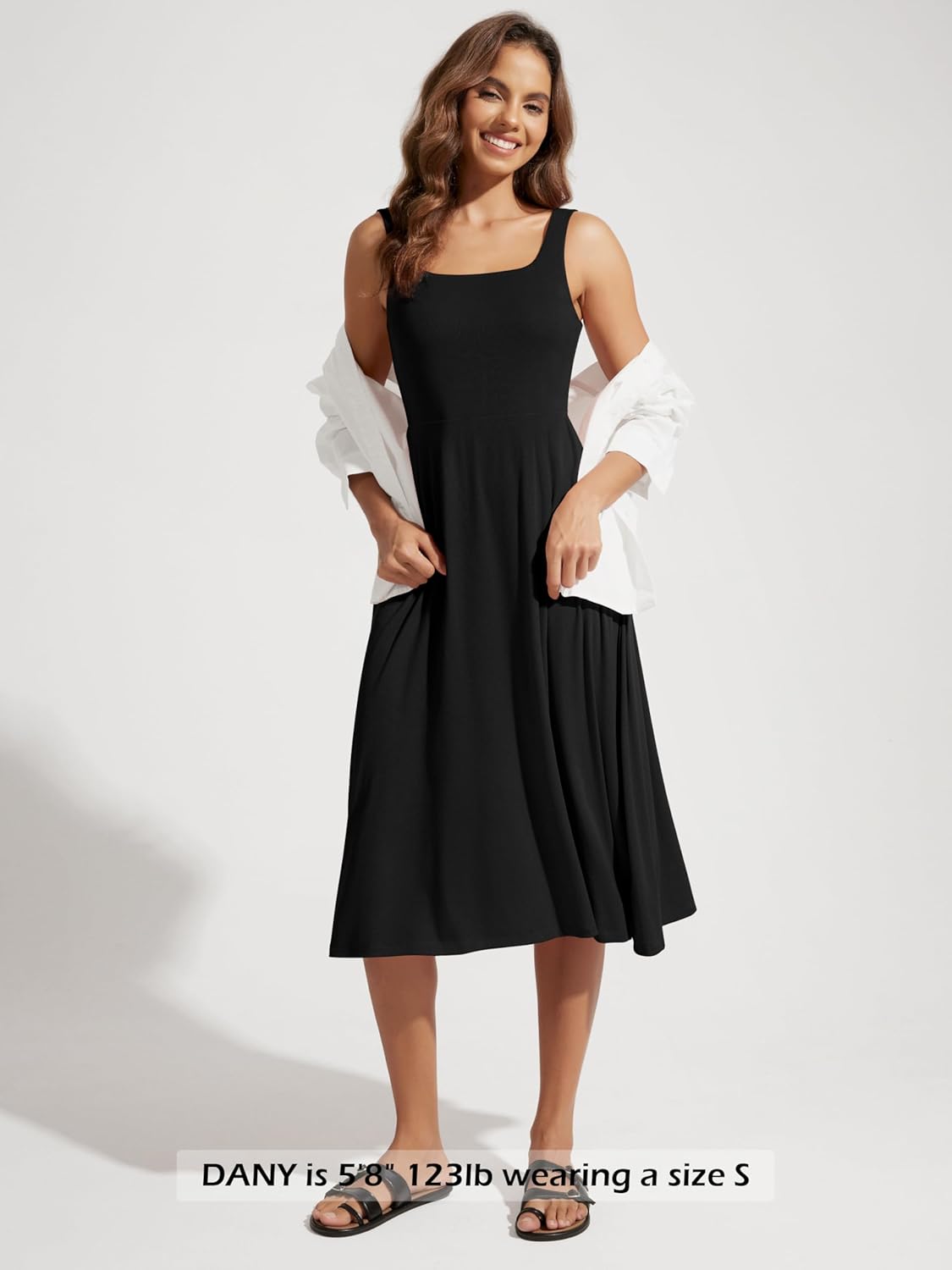 ODODOS Square Neck Midi Dress with Pockets for Women Summer Casual Sleeveless Sundress Flare Tank Dress - Image 4