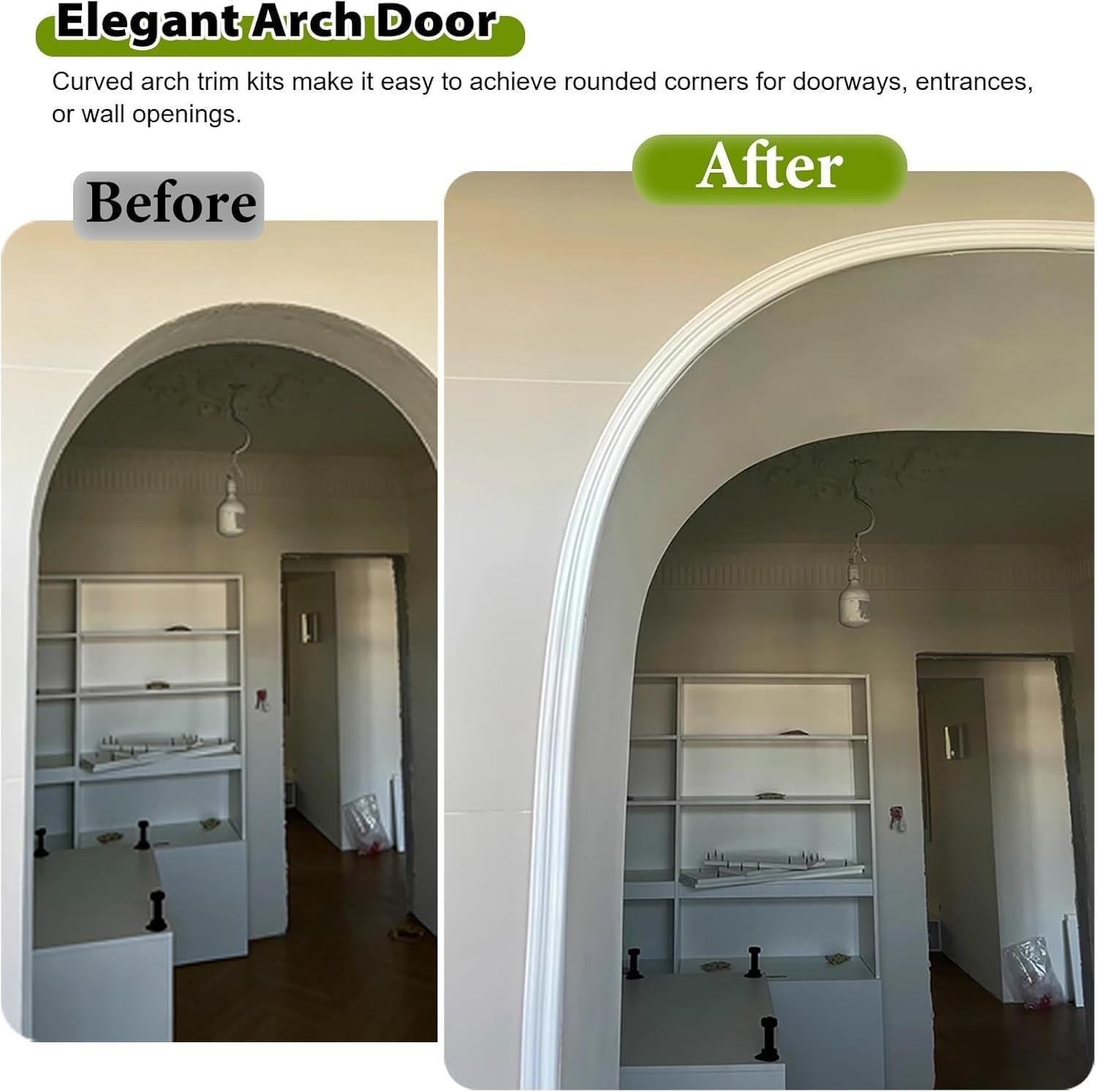 White Decorative Molding, Ceiling Molding & Trim, Arch Wall Molding Kit, Peel Stick Arch Premade Accent Wainscoting Panel, 3.3-32.8 Ft Long Wall Trim DIY Arch Kit(L6m/19.7ft,W3cm)