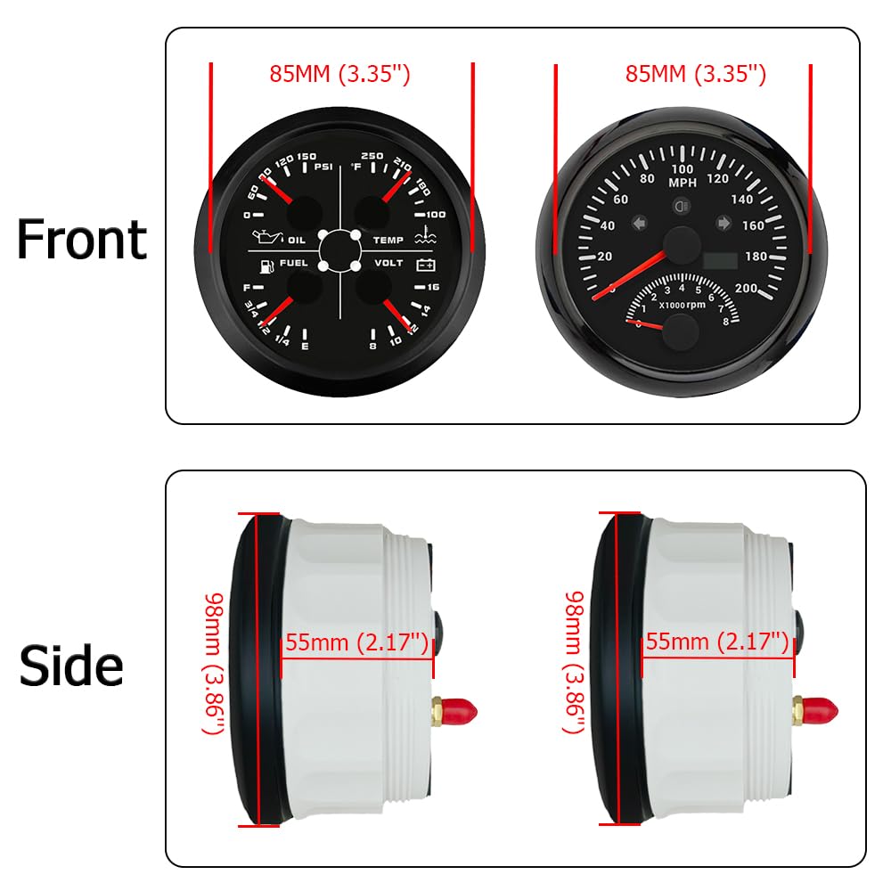 Medidor, tacómetro, odómetro, 85 mm, velocímetro, 200 mph, con Pantalla multifunción, voltímetro de Temperatura del Agua