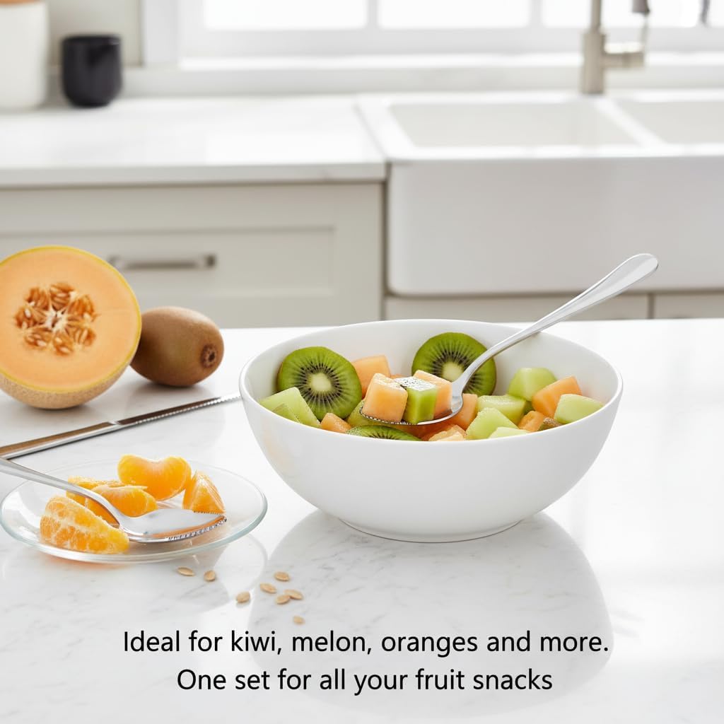 5Pcs Stainless Steel Grapefruit Spoons Set with Serrated Edge (4 Spoons + 1 Knife) - Silver Kitchen Utensils for Citrus, Kiwi, Lemon, Melon, Fruit Puree image 5