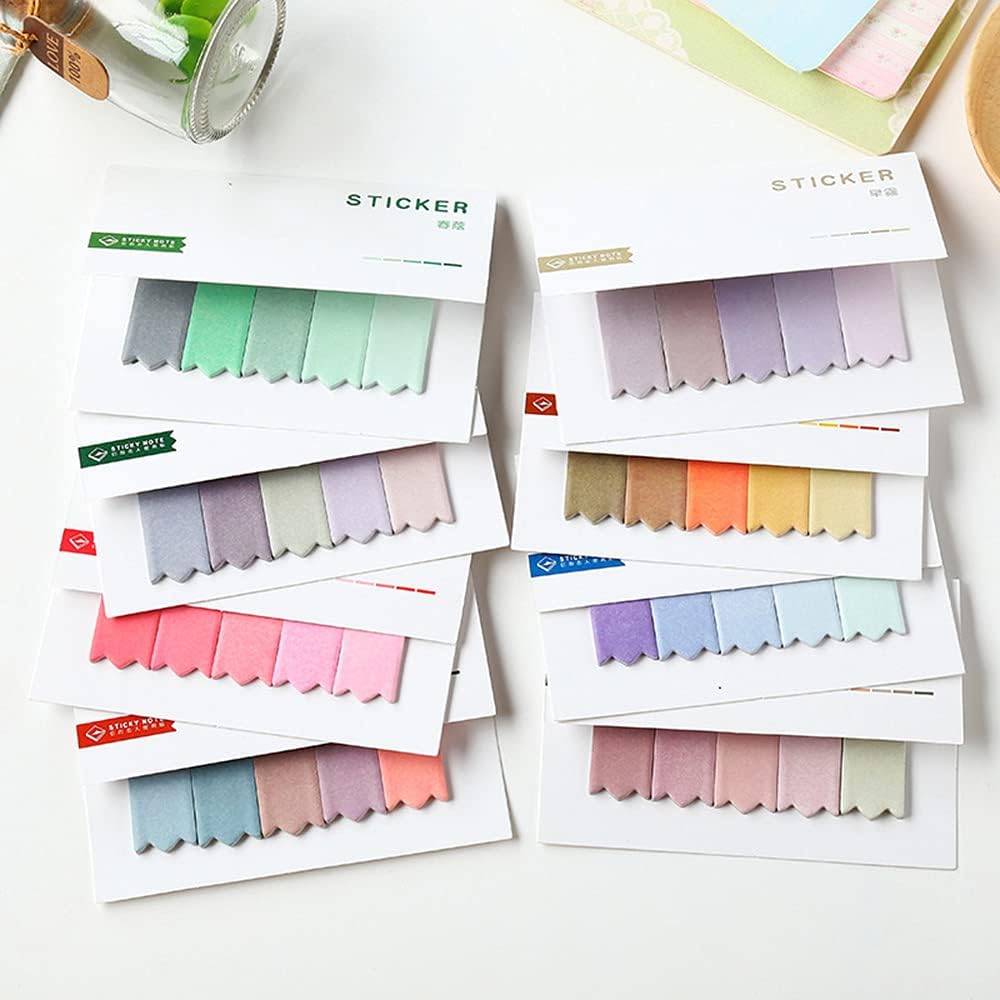 HiKin 8 Sets Gradient Color Sticky Index Tabs, 800 Pieces Writable Sticky Note File Tab Flags for Classify Files, Reading Notes, Page or Book Markers, etc.