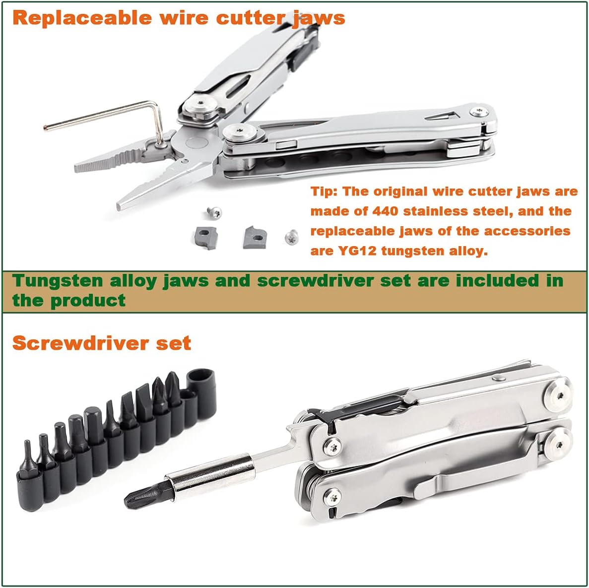 Multitool Pliers Scissors with Replaceable Jaws Stainless Steel Pocket Multitools Pliers and Scissors with Pocket clip for Camping Hiking and Daily Maintenance