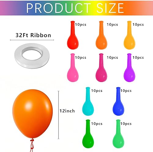Miniatura 2 de Globos de colores surtidos, 105 piezas de arco de globos de látex arcoíris de 12 pulgadas para suministros de fiesta de feliz cumpleaños, bodas,