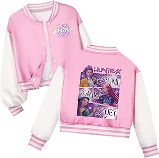 Girls Jacket Cute Kpop Cartoon Graphic Baseball Jackets Kids Fall Fashion Button Long Sleeve Sweatshirts