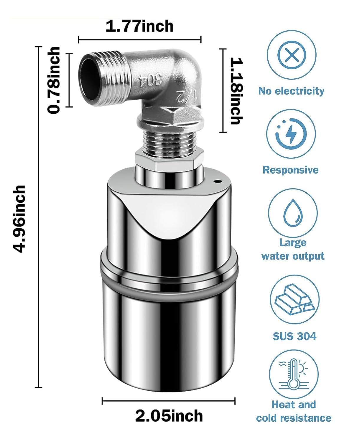 Valvola Galleggiante da 1/2 Pollici per Serbatoio Dell'acqua Piscina – Valvola di Controllo Automatica Riempimento del Scarso Livello Dell'acqua – 304 Acciaio Inossidabile