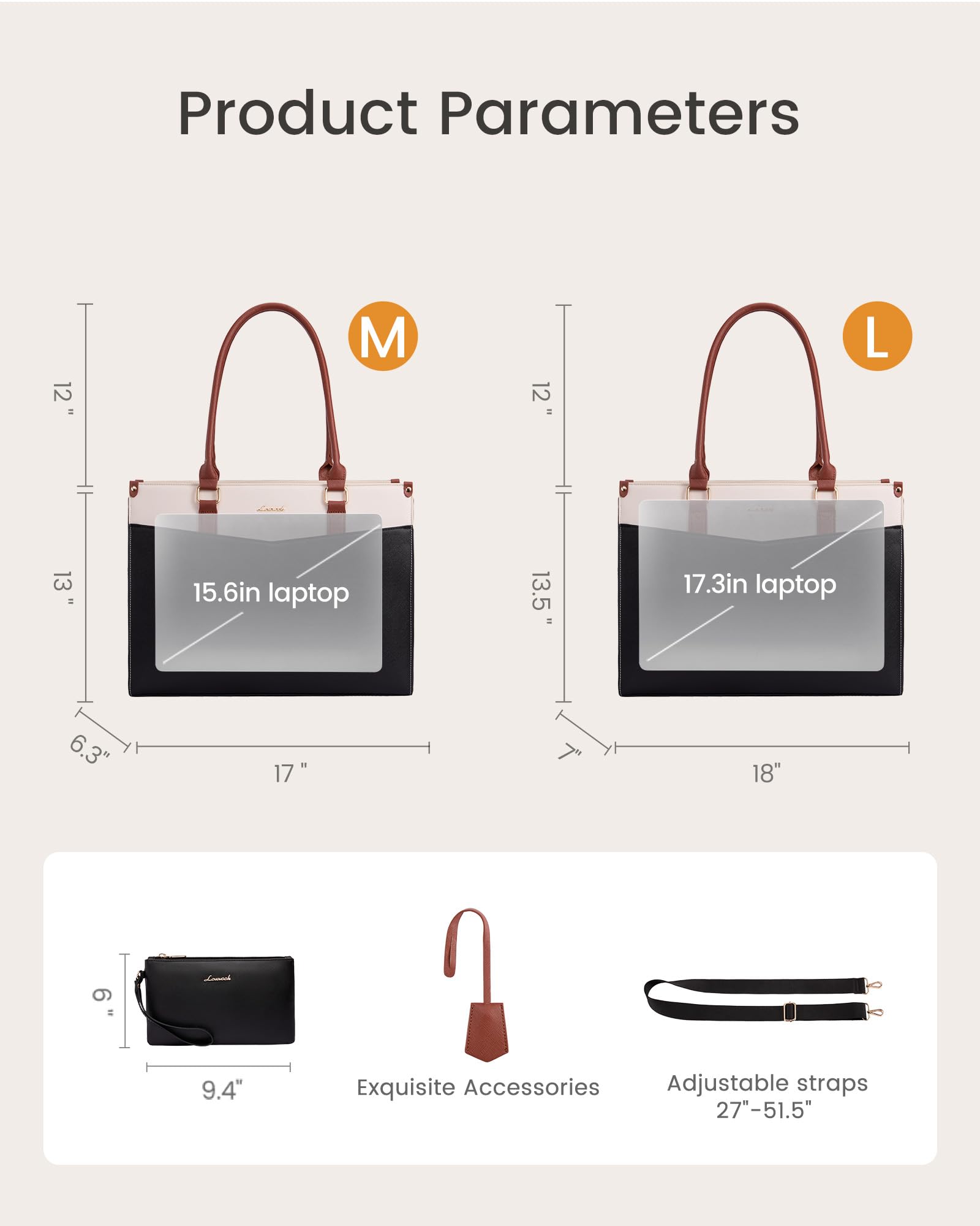 LOVEVOOK Torba na laptopa o przekątnej ekranu 15,6", elegancka damska torba na ramię i torba na ramię, duża torba do pracy, torba nauczycielska i aktówka do biura