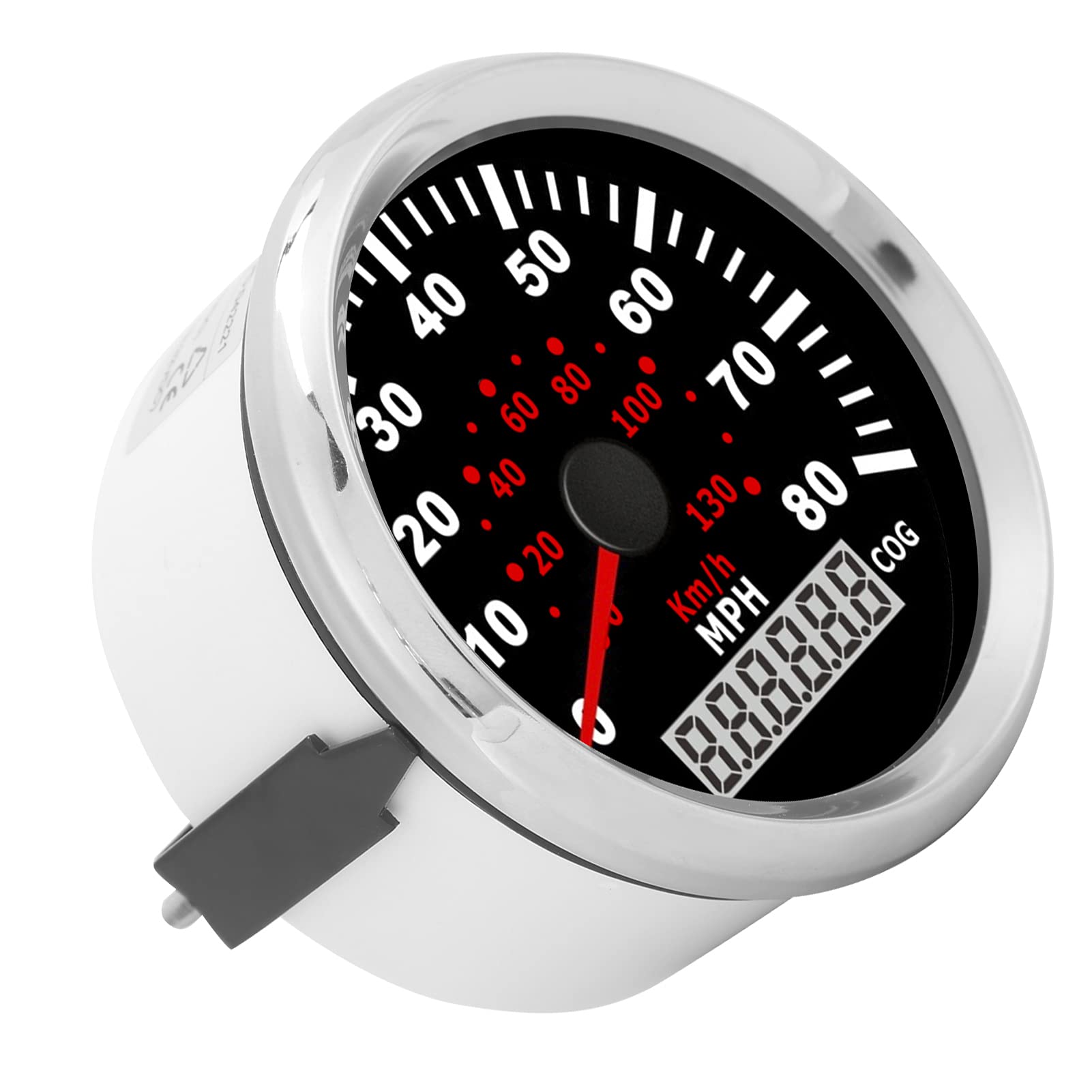 Medidor de 85mm 0-80MPH 0-130 KM/H LCD Cog IP67 Odómetro Esfera Negra Plateada para Coche Barco Yate RV Indicador de Velocidad Automático para un Ing preciso.