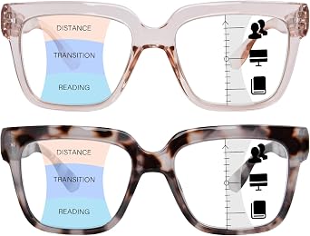 Progressive Reading Glasses for Women Oversized Progressive Readers | Square Multifocal Readers, Blue Light Blocking Computer Readers, Spring Hinge