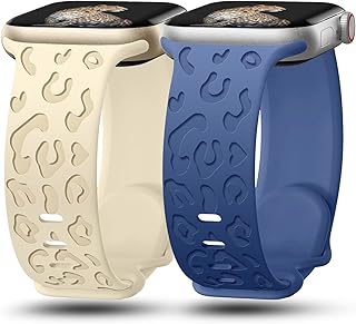 2-Pack Timezone Luxury Cheetah Slim Sport Wristbands Compatible with Apple Watch Band 40mm 38mm 41mm 42mm 44mm 45mm 49mm for Women & Men,Engraved Soft silicone watch strap for iWatch Ultra/Ultra 2 series 8 7 6 5 4 3 2 1 SE
