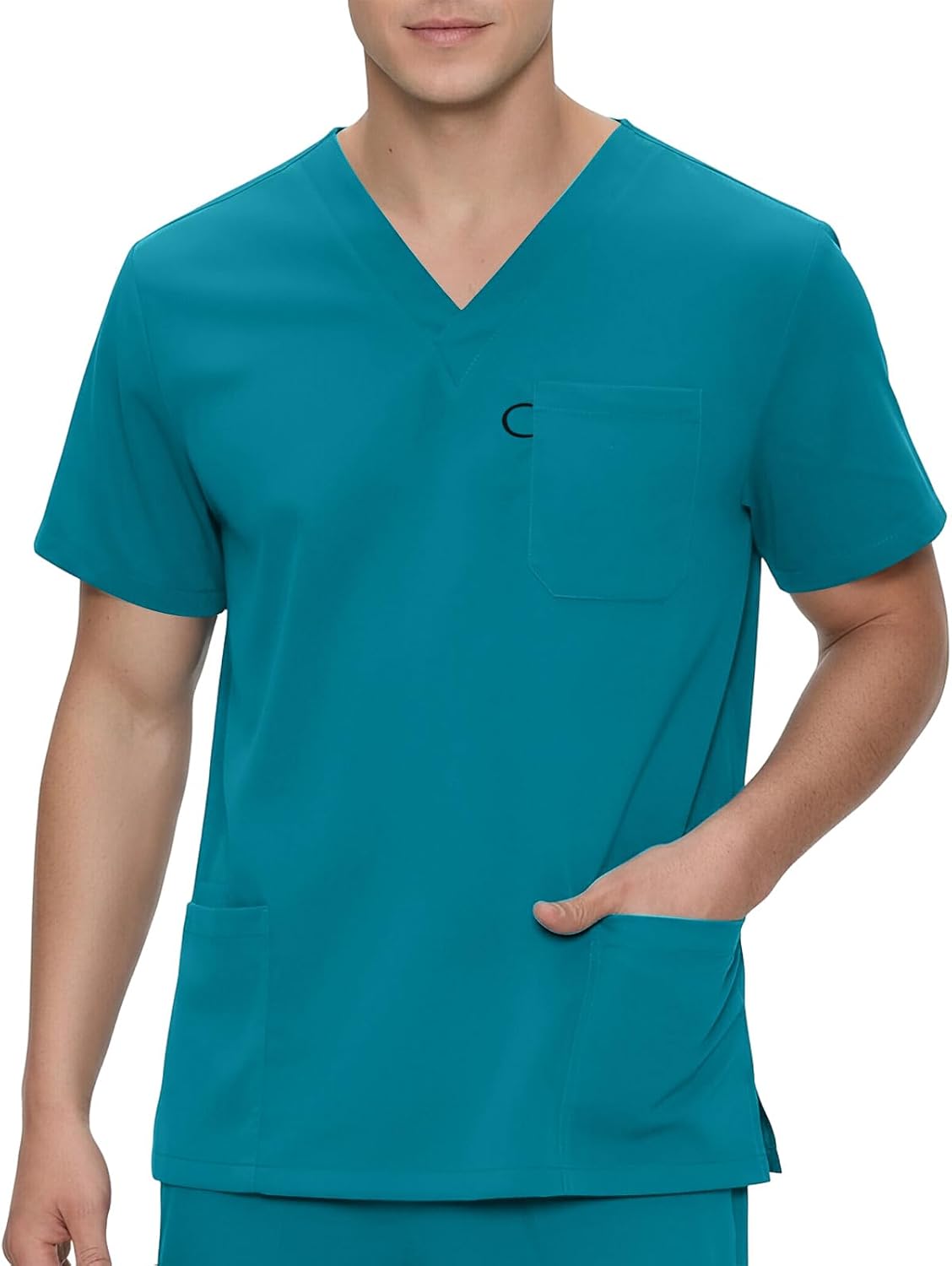 RTRDE Men's Casual Work Shirts Short Sleeve Solid Color Scrubs Top with Pockets, M-5XL