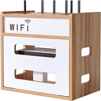 Catekro Router Shelf Router Cabinet Stand Pour Decodeur Router Shelf Standing Wall Shelf for Router Wooden WiFi Router Storage Box for Room Decoration Brown