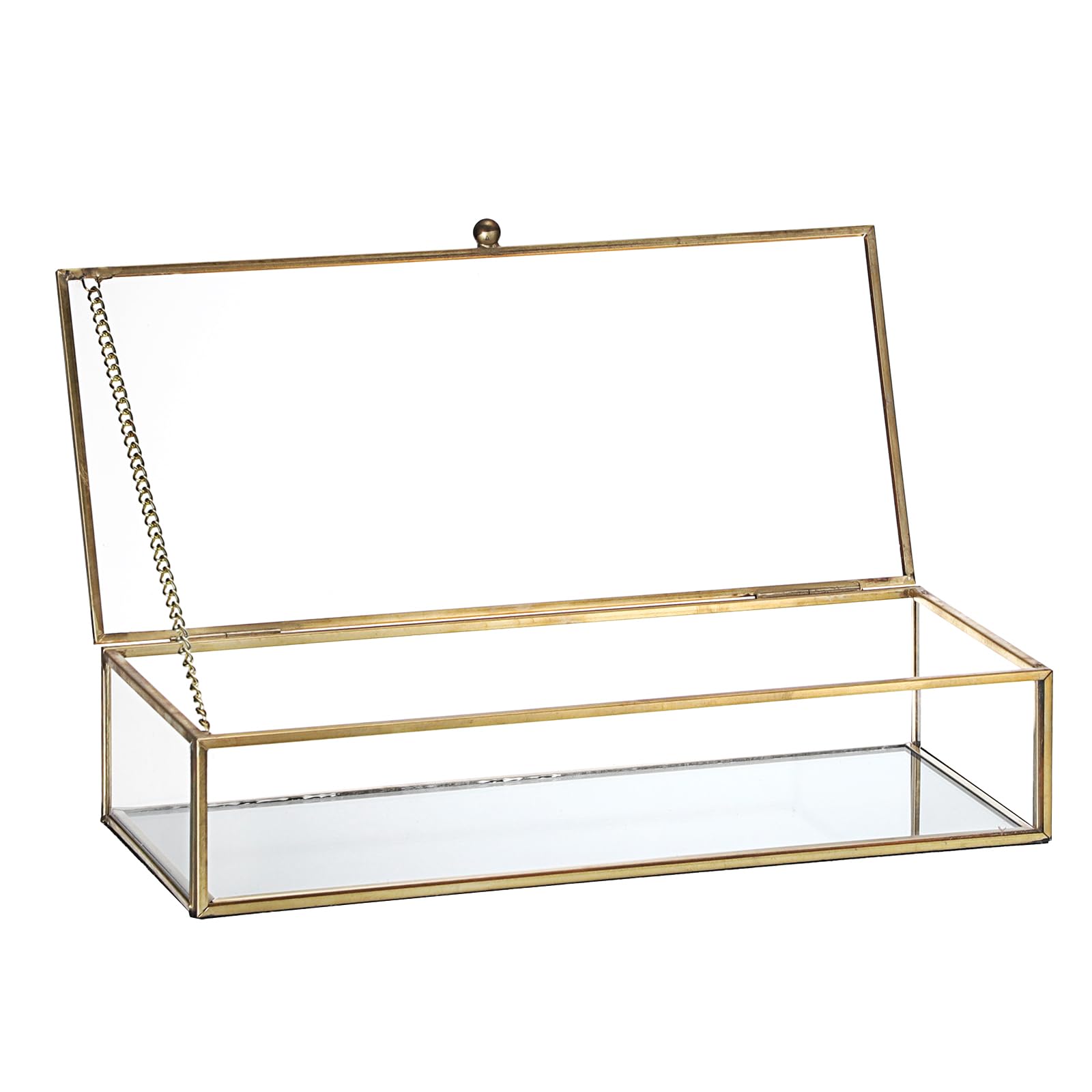 Boîte à bijoux rectangulaire en verre de qualité supérieure aux finitions dorées SUMTree