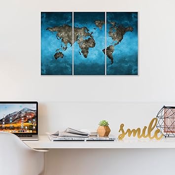 PAPER PLANE DESIGN Multiple Frames Wall Painting 3 Panels Painting World Map Art for Home & Office Decor (28 x 42 inch)