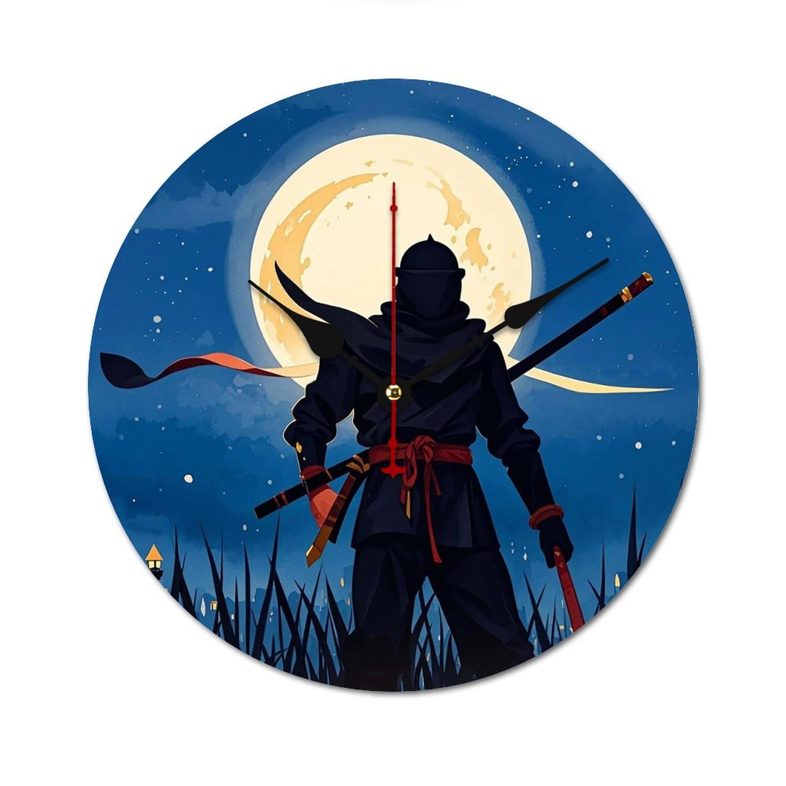 Horloge en bois aquarelle ninja pour salon et décoration murale moderne