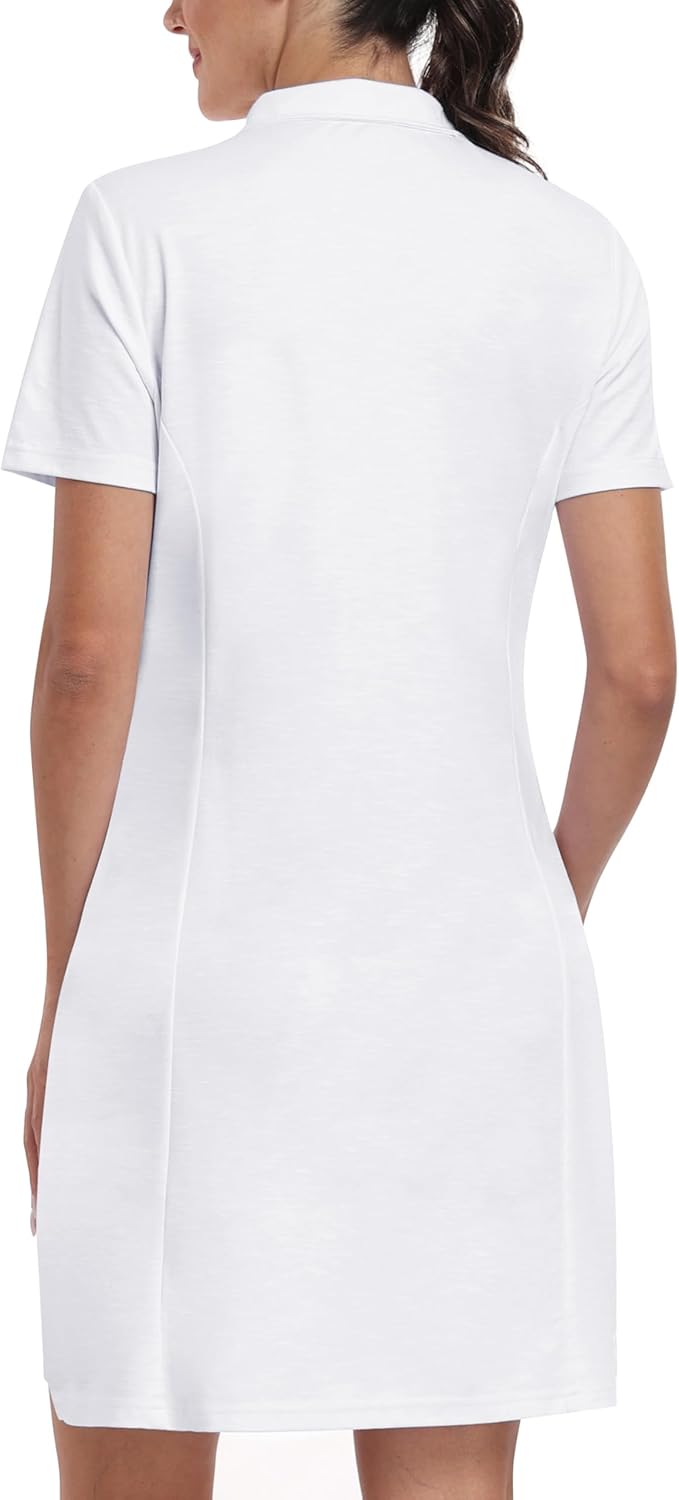 JINSHI Women's Tennis Golf Dress Soft Sport Workout Short Sleeve Stand Collar Dresses for Women with Zipper Pockets - Image 3