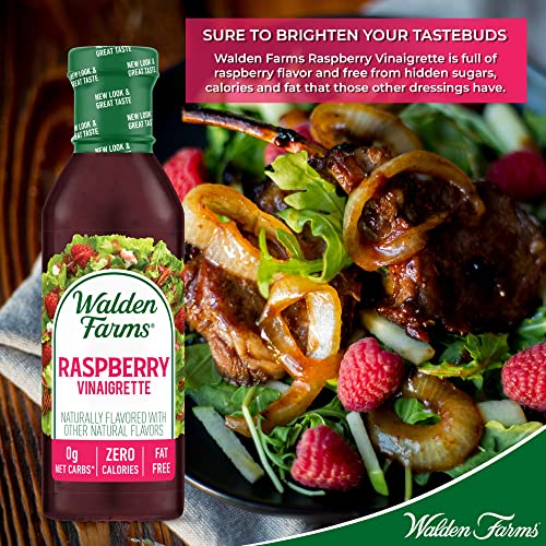 Walden Farms Raspberry Vinaigrette Dressing 12 Oz Bottle (Pack Of 6) Fresh And Delicious | Sugar Free 0G Net Carbs Condiment | Kosher Certified | So Tasty On Salads | Pizza | Vegetables | Cocktails And More #TOP6