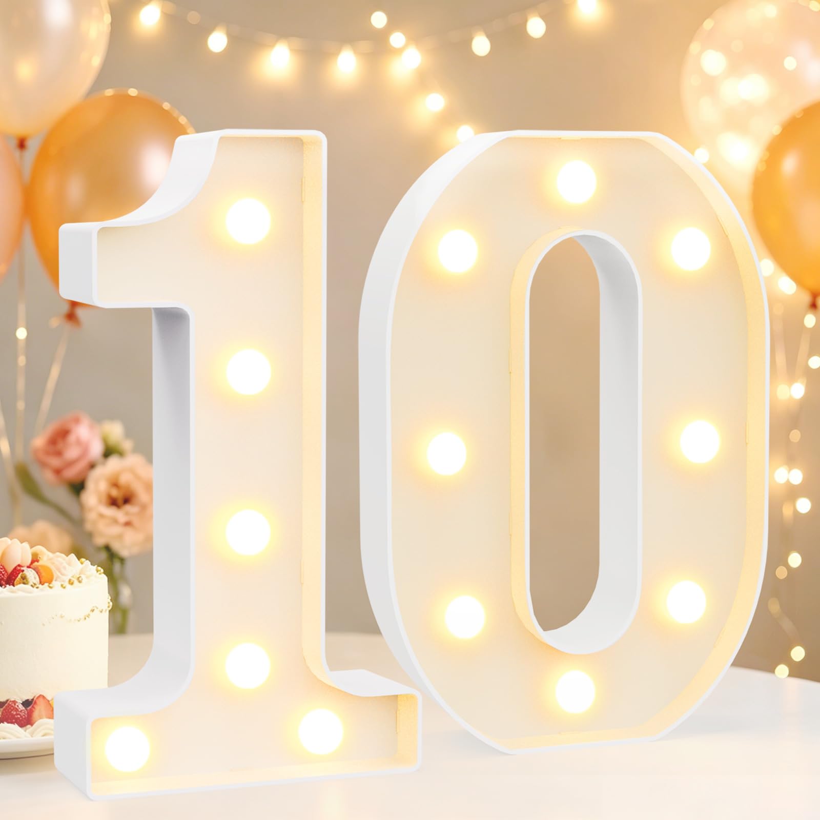 8.8" Decorative LED Light Up Numbers, Marquee Numbers Lights for 10th Birthday Decorations, Lighted Number Sign for Birthday Party Night Lights Wedding Anniversary Home Wall Decor, White Number 10 — image 1