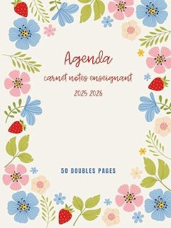 Agenda carnet notes enseignant 2025 2026 : Cahier de relevé de notes et compétences – 50 doubles pages pour 38 élèves + pages lignées – Format A4