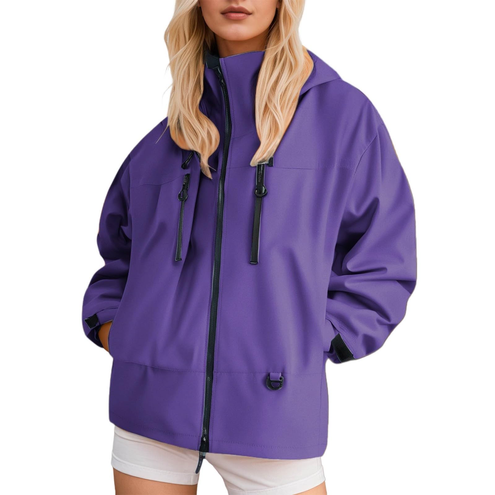 Genérico Cortavientos Para Mujer-Impermeable Con Capucha Para Mujer Ligero Extragrande Largo Cortavientos Para Exteriores