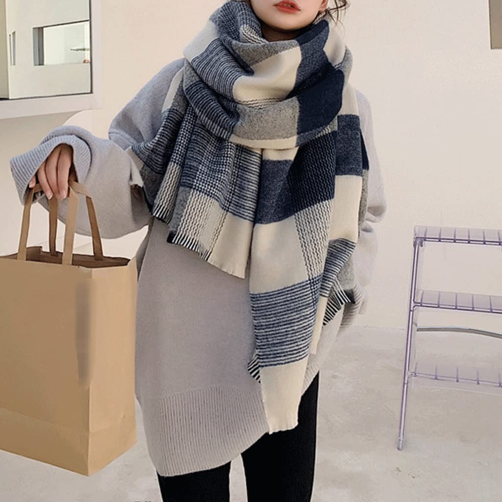 Sciarpa Scozzese da Donna Stile Preppy Invernale Scialle Spesso Avvolgente Femminile (Grigio Taglia Unica) (Grigio Taglia Unica)