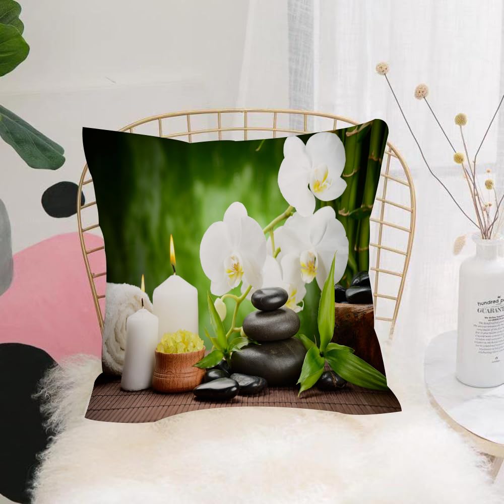HYMSXW Cushion Cover,Throw Pillow Case Home Decorative for Living Room Bedroom Sofa Chair 20X20 Inch,zen basalt stones and orchid on the wood,Pillowcase 50X50cm