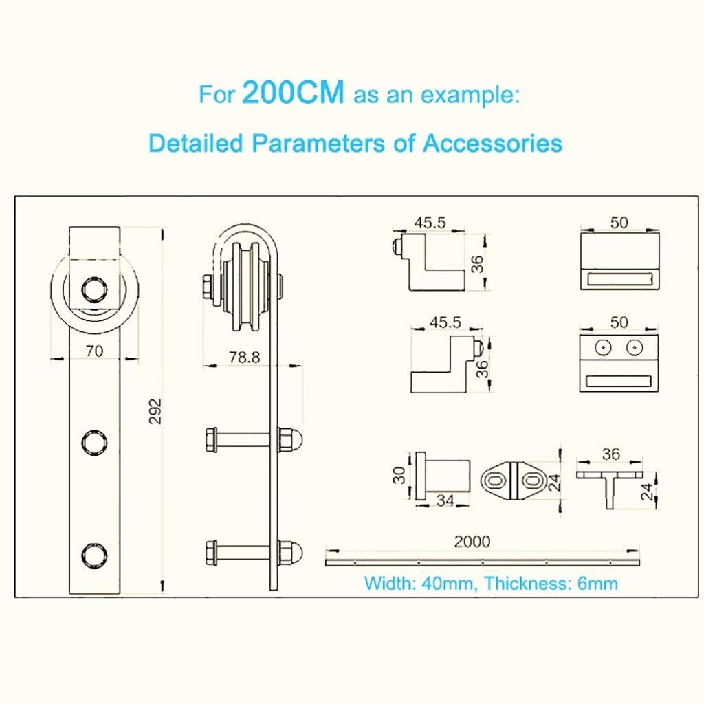 Kit Porta Scorrevole per Fienile 5ft-18ft Porta per Fienile Scorrevole Doppio Binario Appeso - Kit Hardware Completo Professionale, Porte Doppie in Legno USA Accessori per Binari Mute (Dimensioni :