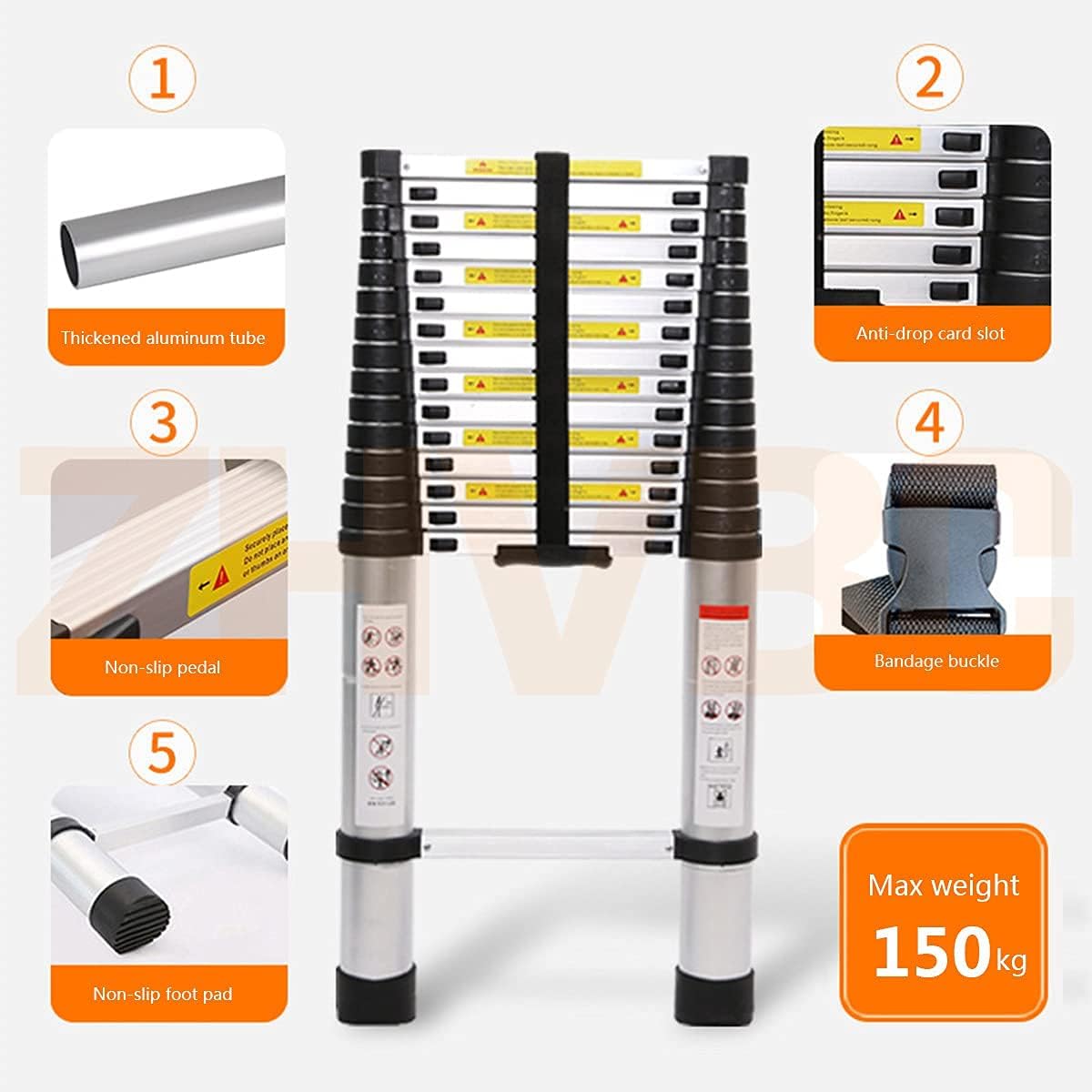 Telescoping Ladder,Aluminum Folding Extension Ladders with Spring Loaded Locking Mechanism, Aluminum Telescoping Ladder Roof, Load 330 Pounds,1.4m/4.5ft