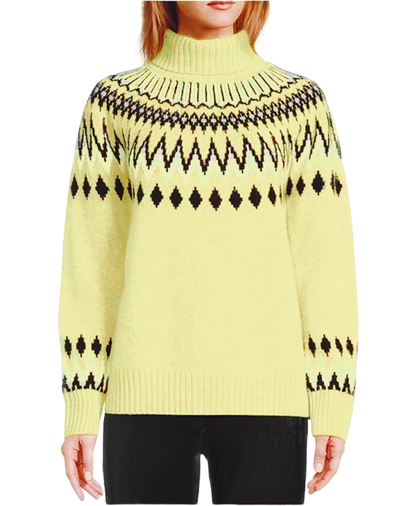 Womens Geometric Print Turtleneck Sweater Winter Warm Long Sleeve Casual Top for Vacation and Daily Wear