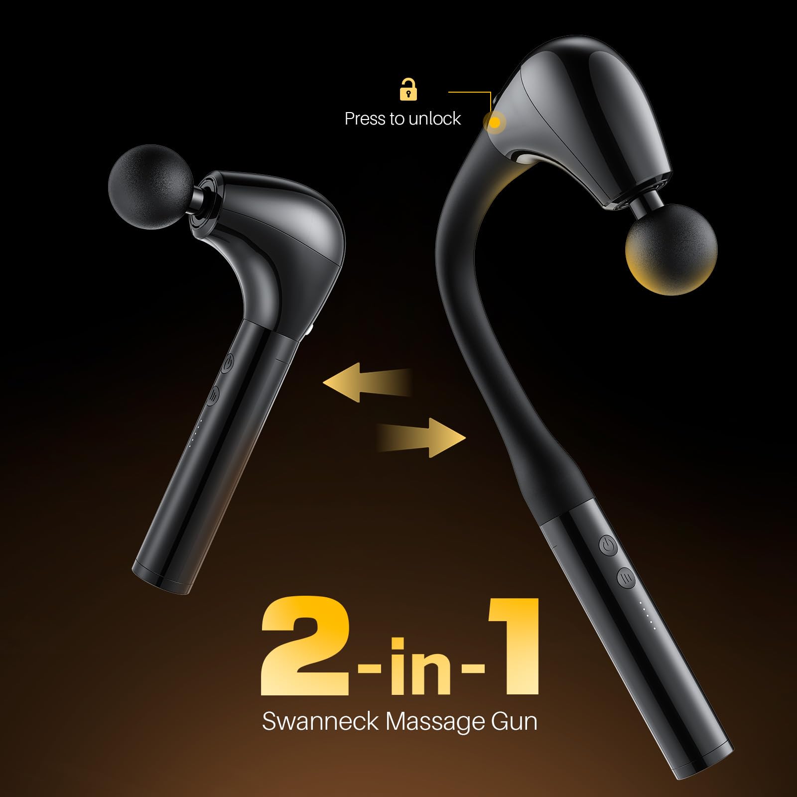 G4D - Pistola de fascia con mango largo desmontable en forma de U, percusión de tejido profundo de 10 mm, motor sin escobillas, hasta 2800 RPM, carga rápida tipo C, incluye 4 cabezales de