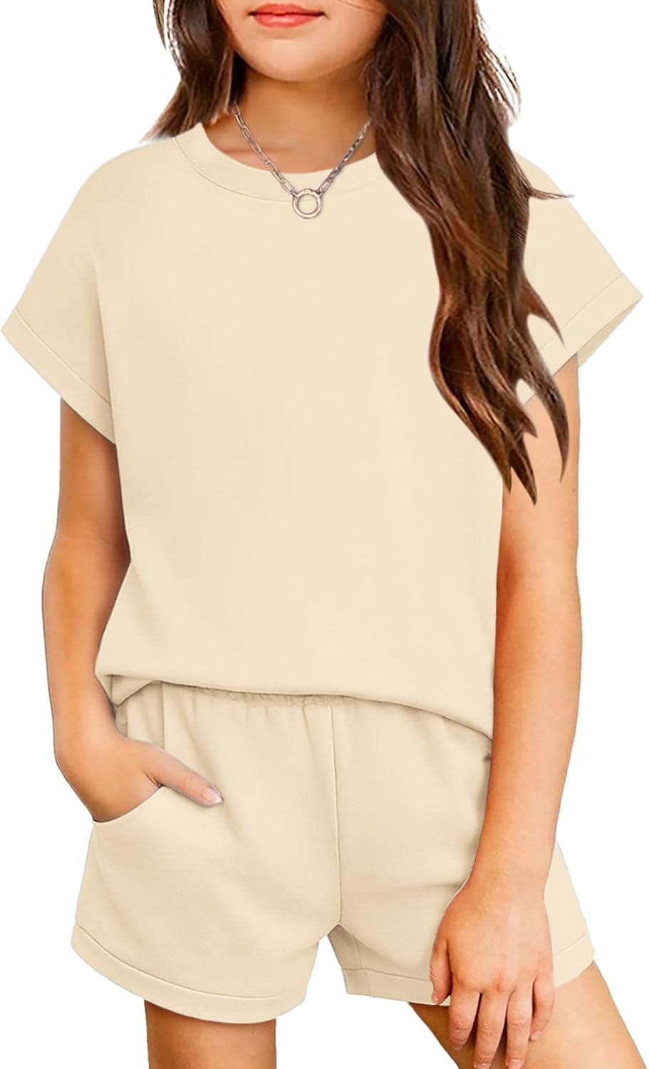 Arshiner Girls Summer 2 Piece Outfits Short Sleeve T Shirts Top and Shorts Clothing Sets with Pockets