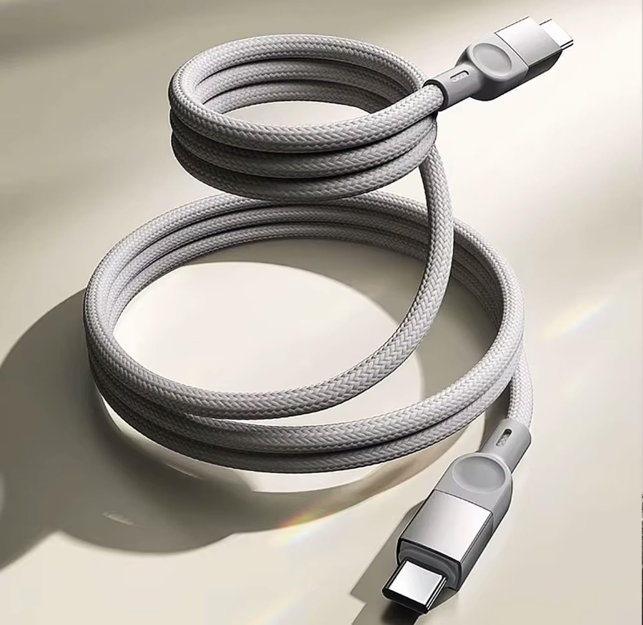 USB-C Şarj Kablosu, Örgülü Naylon, Gri, Hızlı Şarj, Type-c to Type-c, Manyetik Kablo, 1 Metre